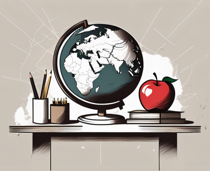 A classroom setting in malaysia with an apple on a desk symbolizing teaching