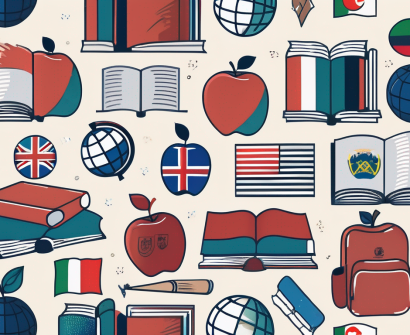 A diverse set of school-related objects like books
