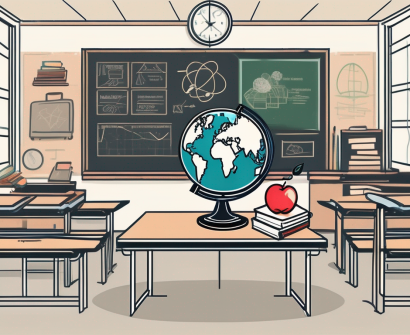A classroom setting with a globe highlighting vietnam