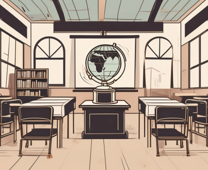 A globe with various doors open around it