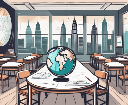 A classroom setting with a chalkboard