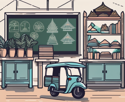 A classroom setting with a chalkboard