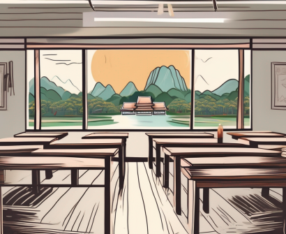 A classroom setting with thai cultural elements