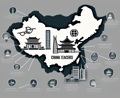 A map of china highlighting the top five cities in demand of international teachers