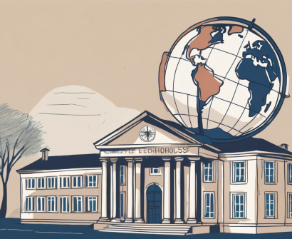 A classic french schoolhouse with a globe positioned prominently in the foreground