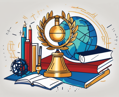 A globe surrounded by various educational tools such as a microscope
