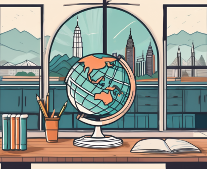 A classroom setting with a globe