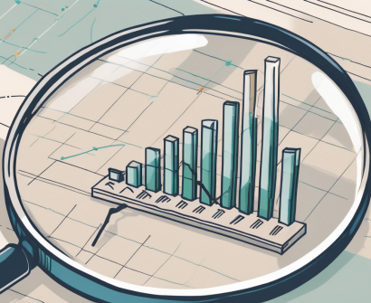 A magnifying glass hovering over a bar graph that represents multiple choice test results