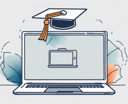 A laptop with a graduation cap on top