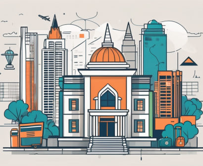 A school building with a backdrop of bangkok's skyline