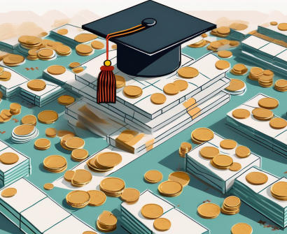 An international school building in china with a symbolic representation of ipgce courses (like a graduation cap or diploma) and stacks of coins or a money bag to represent the salary