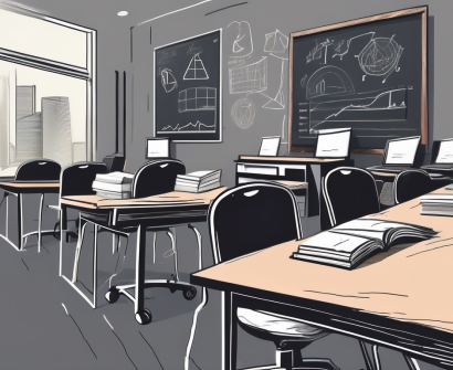 A classroom setting in dubai with a chalkboard