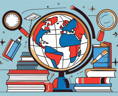 A globe surrounded by various school-related items