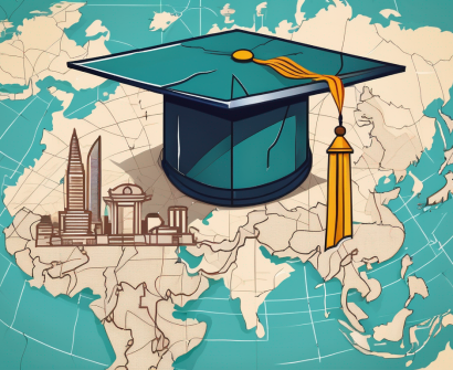 A graduation cap on top of a map of vietnam