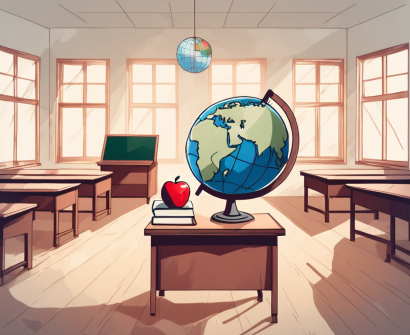 A classroom setting in hong kong with various symbols representing common problems such as a broken computer (technology issues)