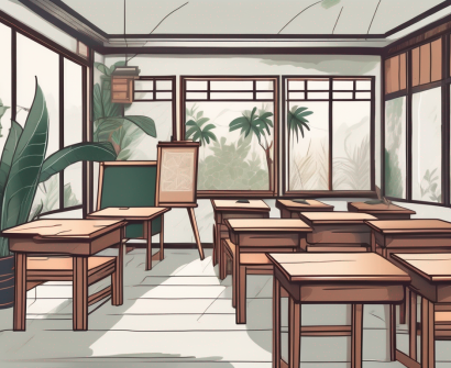 A classroom setting with thai cultural elements