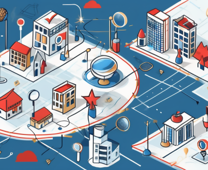 A global map dotted with school buildings