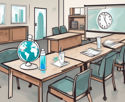 A classroom setting in dubai with various symbols representing common challenges