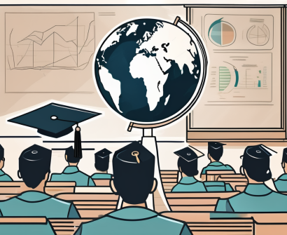 A classroom setting with a globe