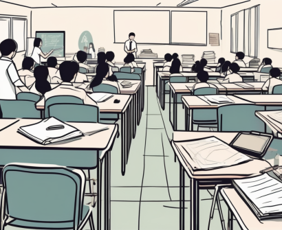 A classroom setting in singapore with visible signs of common issues such as overcrowded classrooms