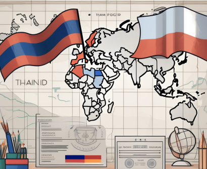 A classroom setting with various educational tools and symbols representing thailand
