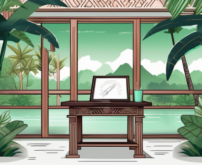 A classroom setting with traditional thai architectural elements