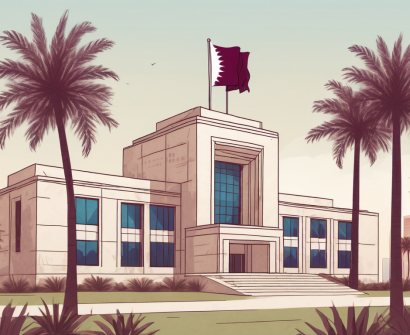 An international school building in doha with a qatar flag flying on top