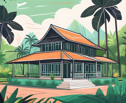 A vibrant cambodian classroom with traditional architecture