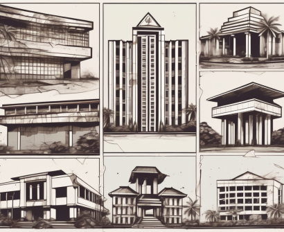 A few iconic bangkok university buildings with visible signs of disrepair and neglect