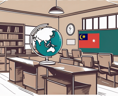 A classroom with a globe