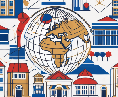 A globe with various international school buildings