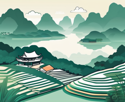 A serene vietnamese landscape featuring a school