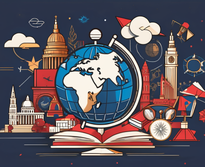 A globe with various iconic landmarks from around the world