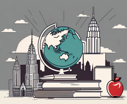 A classroom setting with a globe