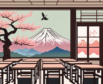 A traditional japanese classroom with a chalkboard