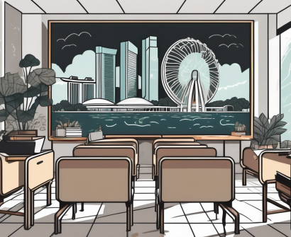 A classroom setting in singapore with a chalkboard