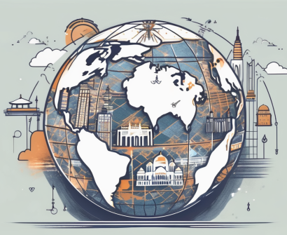 A key unlocking a globe that reveals various educational symbols and landmarks from malaysia