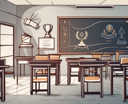 A thai classroom setting with a chalkboard