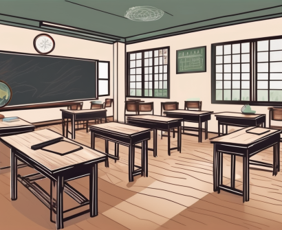 A classroom setting in vietnam with a chalkboard