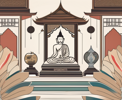 A traditional thai classroom setting with cultural elements like lotus flowers