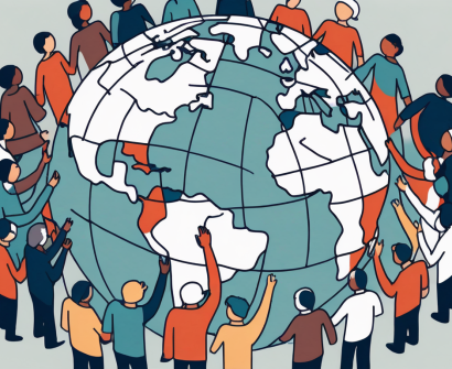 A diverse set of puzzle pieces coming together to form a globe