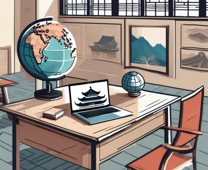 A classroom setting with a globe