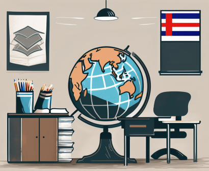 A classroom setting with a globe