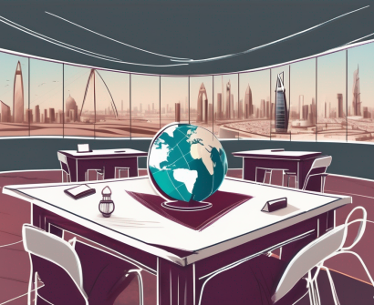 A classroom setting with a globe