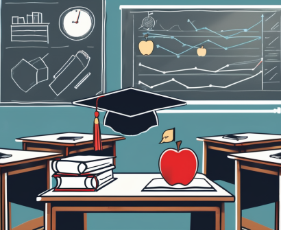 A classroom scene in the uk with an emphasis on teaching tools such as a chalkboard