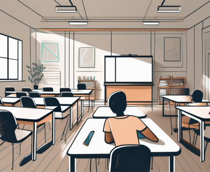 A modern classroom setting with various educational tools such as a smartboard