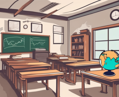 A classroom setting in thailand with a chalkboard