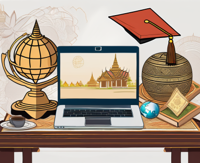 A laptop on a traditional thai table