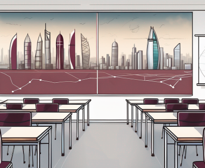 A classroom setting with international flags