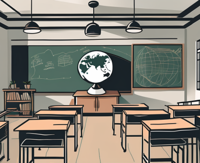 A classroom scene in vietnam with a chalkboard